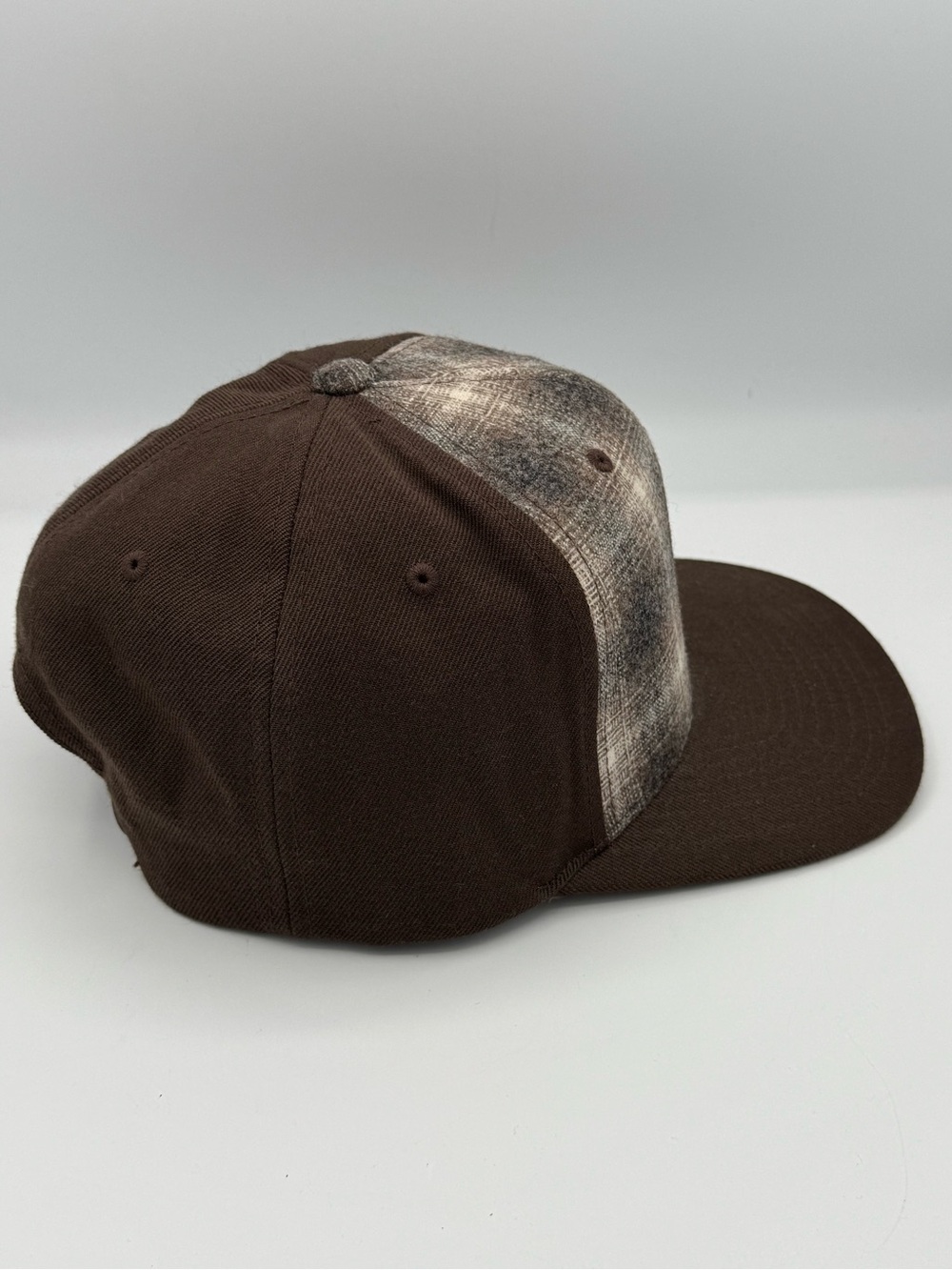 Pendleton Plaid Brown Mix Ombré Wool Flat Brim Hat Snapback Ball Cap - Picture 4 of 7